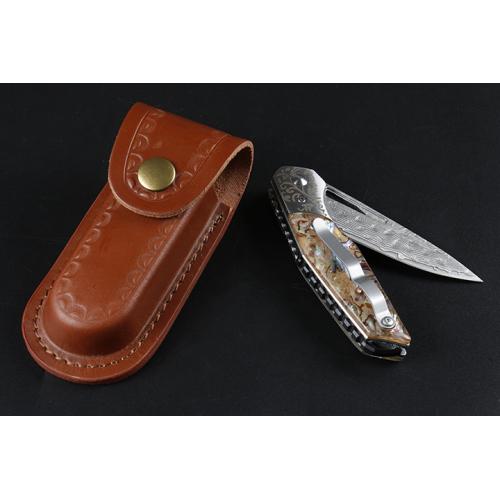 3D steel head pattern quick opening folding knife (Damascus two models)