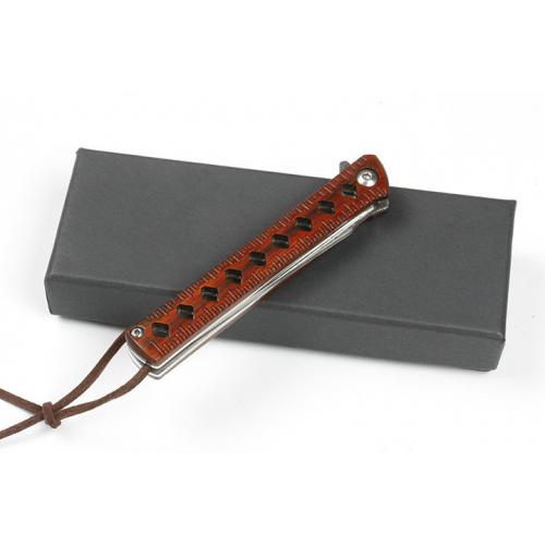 Red sandalwood particles Damascus quick opening bearing folding knife