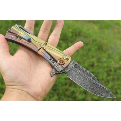 Micro Tech Colorful Bamboo Knot Titanium Handle Knife (Damascus, USA) (1)