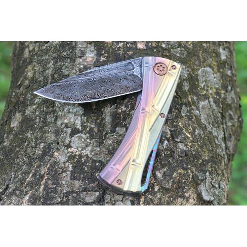 Micro Tech Colorful Bamboo Knot Titanium Handle Knife (Damascus, USA) (1)