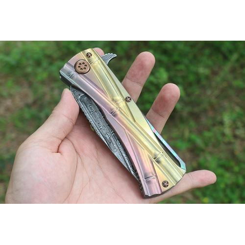 Micro Tech Colorful Bamboo Knot Titanium Handle Knife (Damascus, USA) (1)