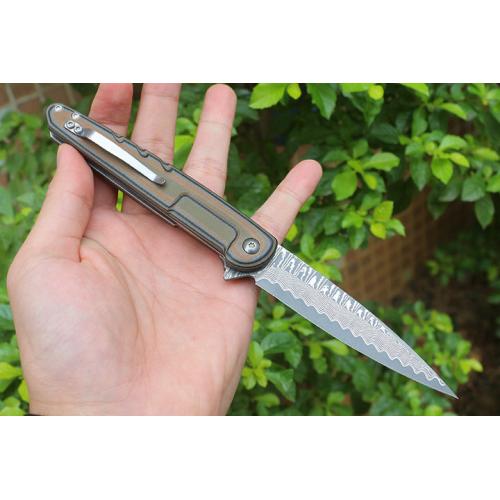 Two tone sharp soldier quick opening folding knife (Damascus steel)