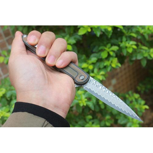 Two tone sharp soldier quick opening folding knife (Damascus steel)