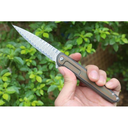 Two tone sharp soldier quick opening folding knife (Damascus steel)
