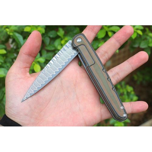 Two tone sharp soldier quick opening folding knife (Damascus steel)