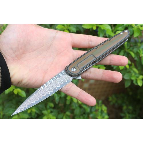 Two tone sharp soldier quick opening folding knife (Damascus steel)