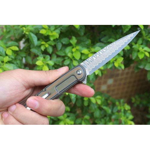 Two tone sharp soldier quick opening folding knife (Damascus steel)