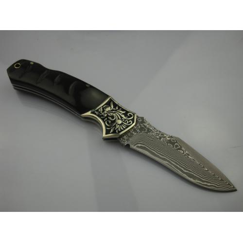 Single Flower No.1- Bull Horn Handle Damascus Collection Folding Knife