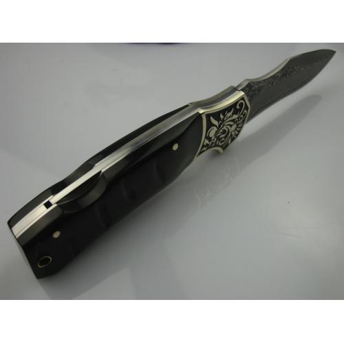 Single Flower No.1- Bull Horn Handle Damascus Collection Folding Knife