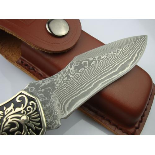 Single Flower No.1- Bull Horn Handle Damascus Collection Folding Knife