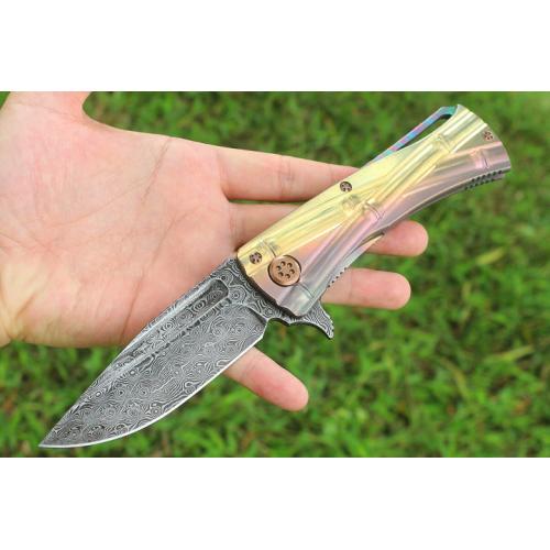 Micro Tech Colorful Bamboo Knot Titanium Handle Knife (Damascus, USA)