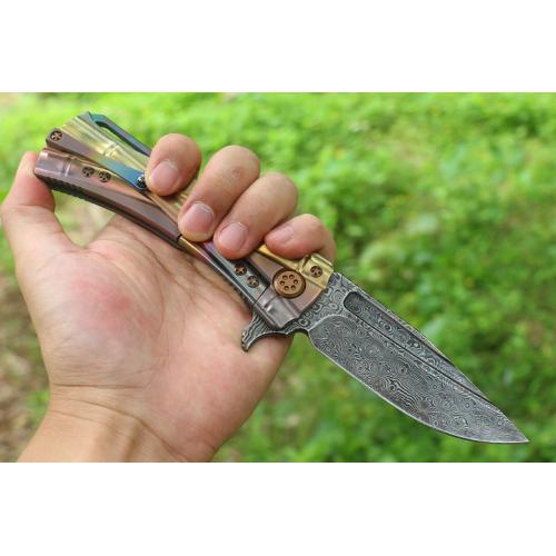 Micro Tech Colorful Bamboo Knot Titanium Handle Knife (Damascus, USA)