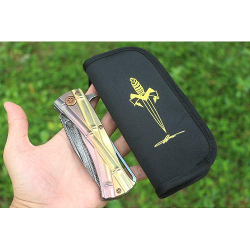Micro Tech Colorful Bamboo Knot Titanium Handle Knife (Damascus, USA)