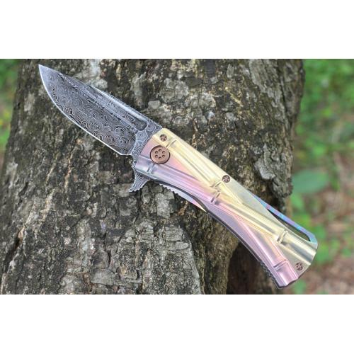 Micro Tech Colorful Bamboo Knot Titanium Handle Knife (Damascus, USA)