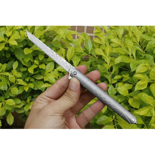 New divine pen titanium handle folding knife (Damascus two models)