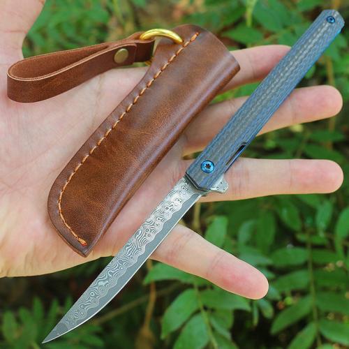 Blue edged carbon fiber pencil sharpener (Damascus steel)