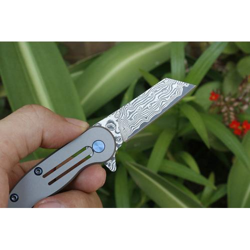 Razor shaped keychain quick opening knife (Damascus)