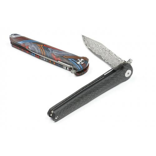 J151 Damascus Quick Opening Folding Knife (Carbon Fiber Handle)