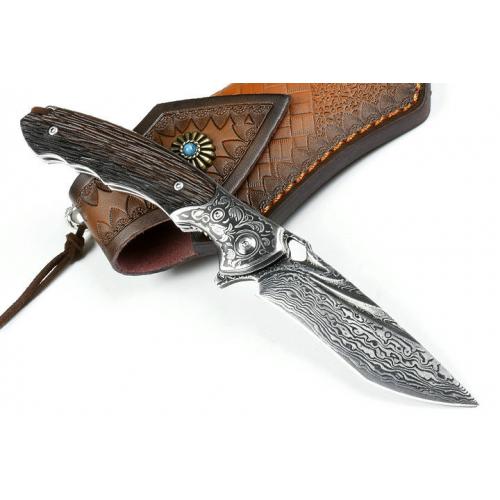 Black bear Damascus, open the folding knife quickly